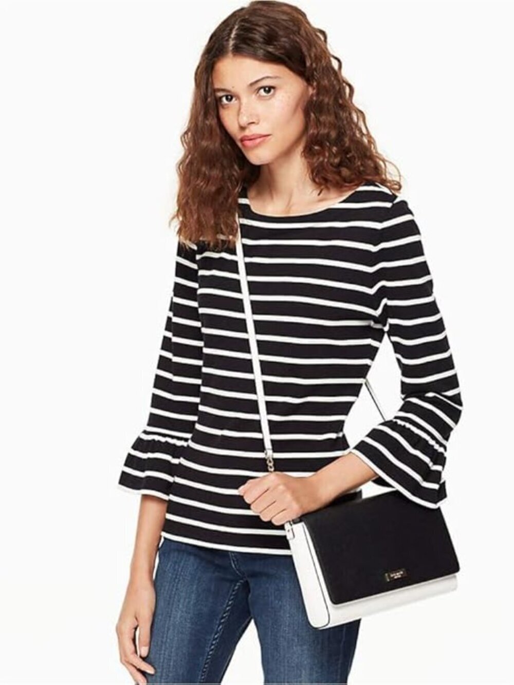 BROOME STREET KATE SPADE Black Striped Cotton Ruffle Sleeve Mariner Top, Size XS